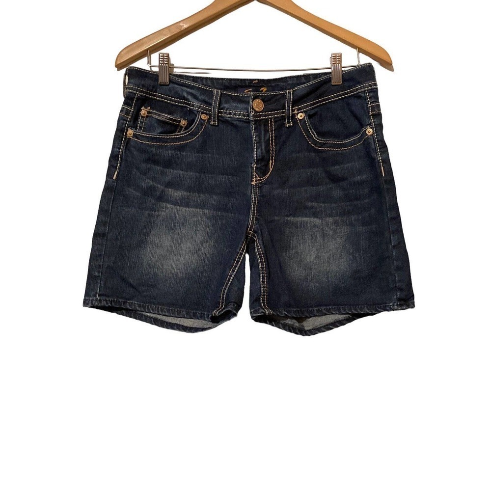 SEVEN 7 WOMEN'S DARK WASH STRETCH BERMUDA MID RISE SHORTS SZ 10